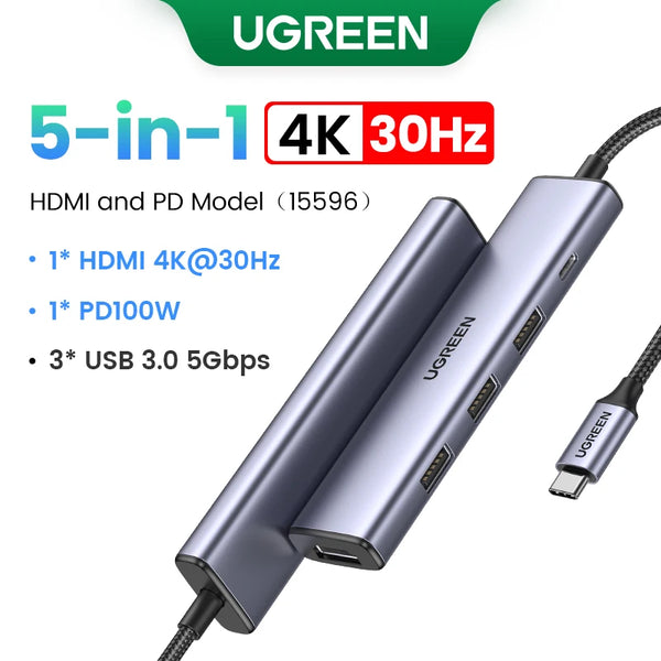 UGREEN Hub  5 em 1 - com HDMI e USB 3.0